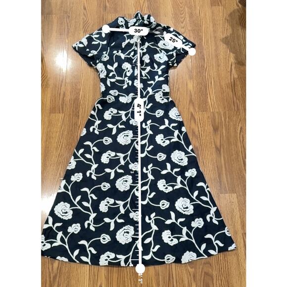 Silvia Tcherassi Lea Blue Embroidered Linen Cotton Midi Dress Twist Neckline S - Picture 10 of 16